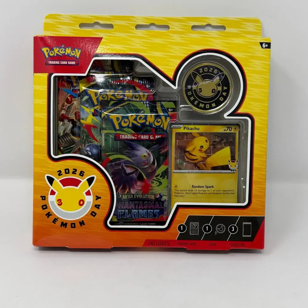 Pokemon TCG Pokemon Day 2026 Collection Box Pikachu Promo Coin 3 Booster Packs
